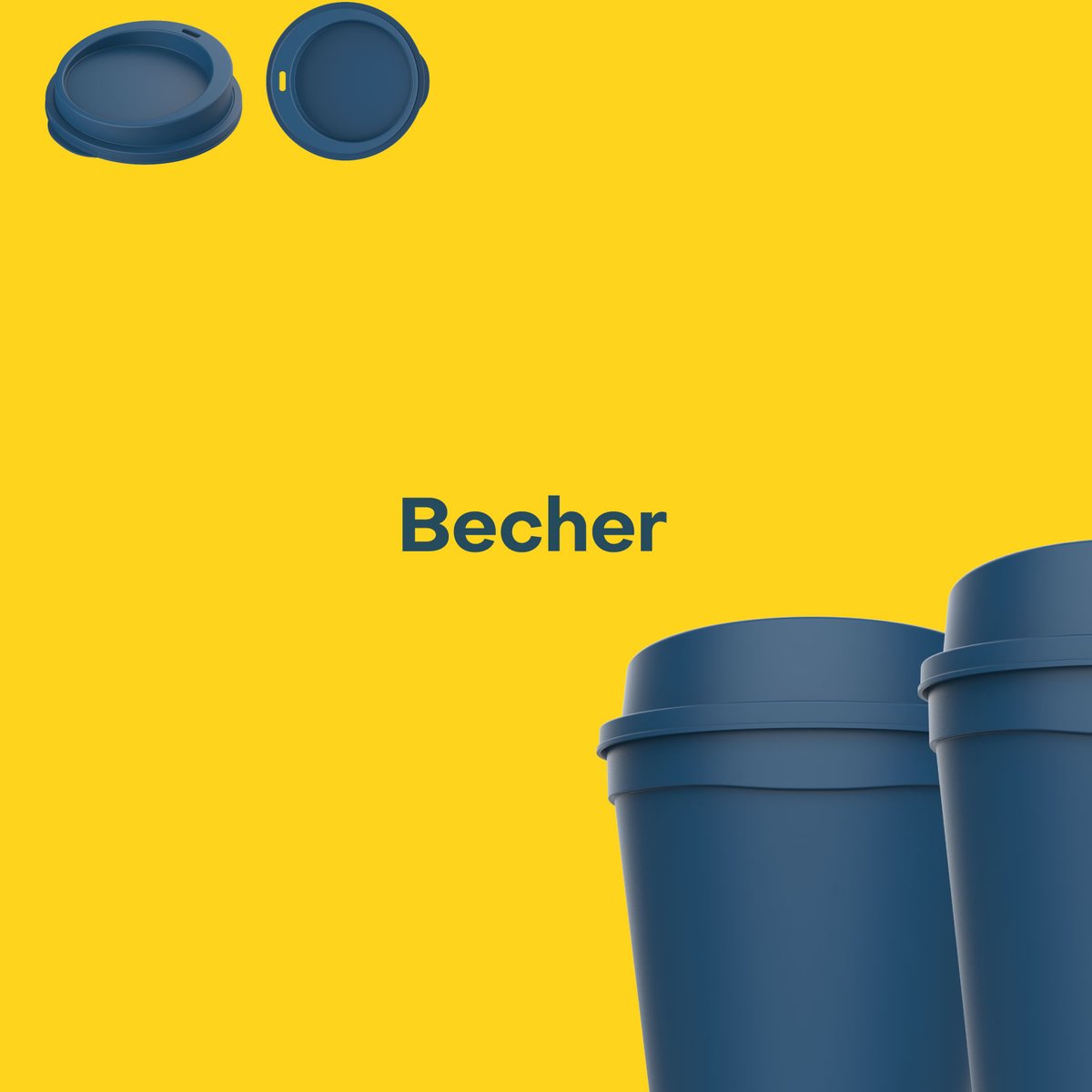 Blauer Mehrwegbecher vor gelbem Hintergrund